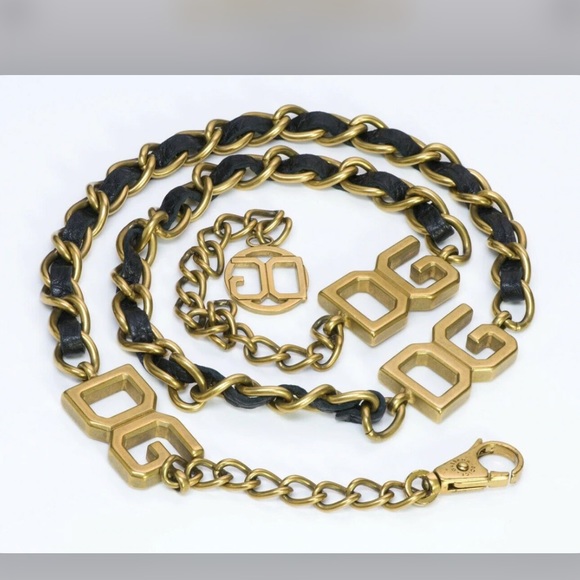 Dolce & Gabbana Accessories - Dolce and Gabbana D&G Black Leather Gold Tone Metal Chain Belt